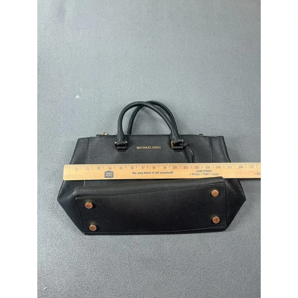 Michael Kors Satchel Bag Womens Medium Black Leather Studded Gold Hardware